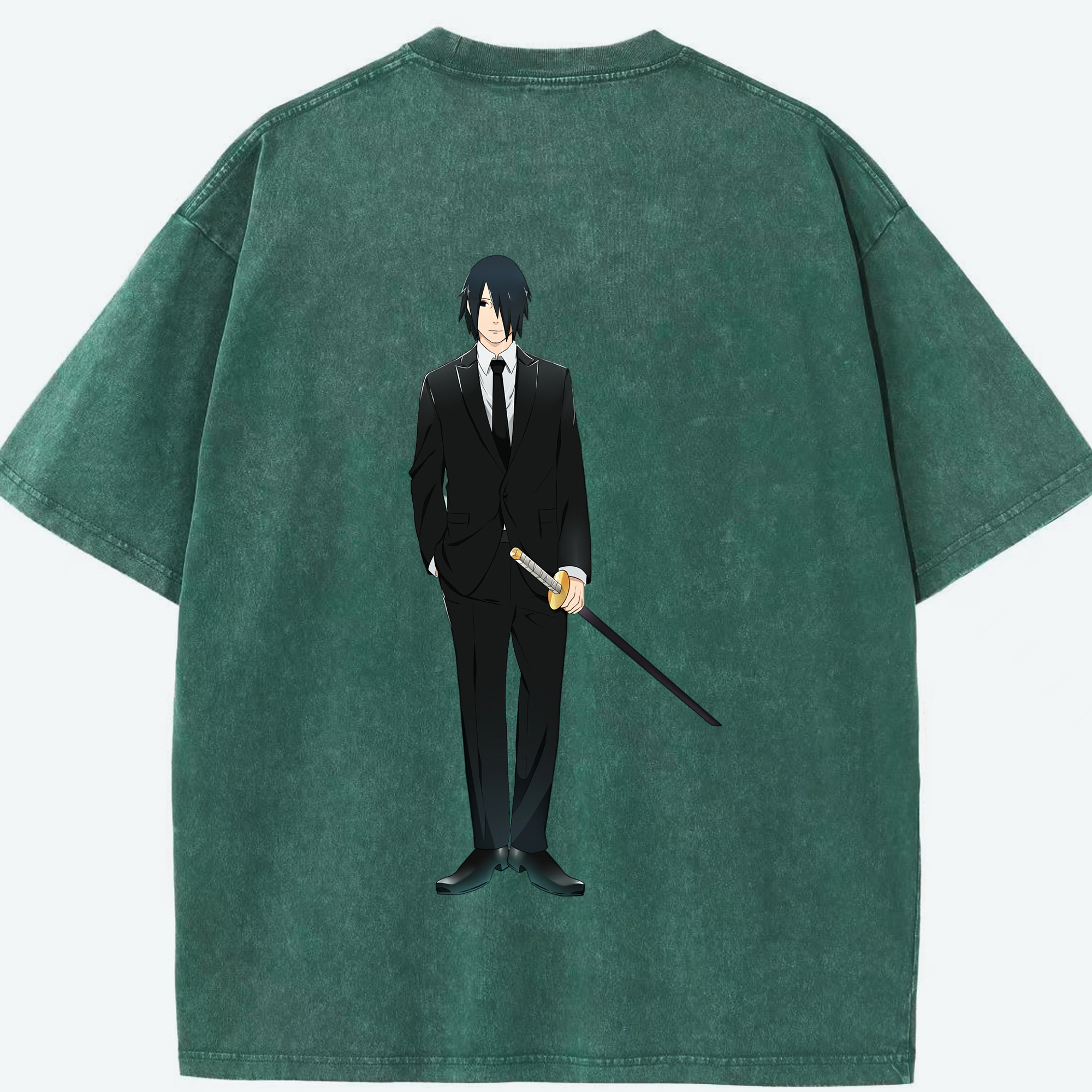 （画像用） NARUTO -ナルト- うちは サスケ Uchiha Sasuke 綿100% ヴィンテージ風 半袖Tシャツ（背面プリント）